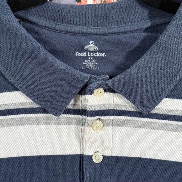 Foot‎ Locker 2XL Striped Long Sleeve Polo Shirt Menswear Blue Gray Casual - Picture 2 of 8